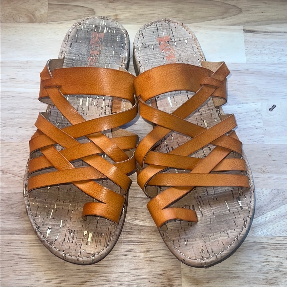 Kork-Ease Tan Woven Leather Sandals